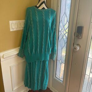 Vintage Bonnie Boerer sweater turquoise blue two piece  silver beads accent SZ1X